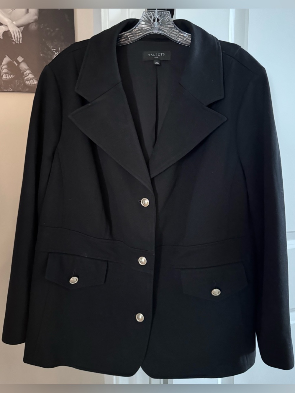 Talbots Black Single-Breasted Blazer with Silver Buttons